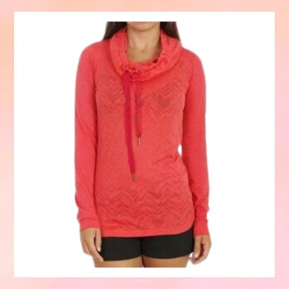 Small Pink Chevron Cowl Neck Active Pullover Top - Picture 1 of 7